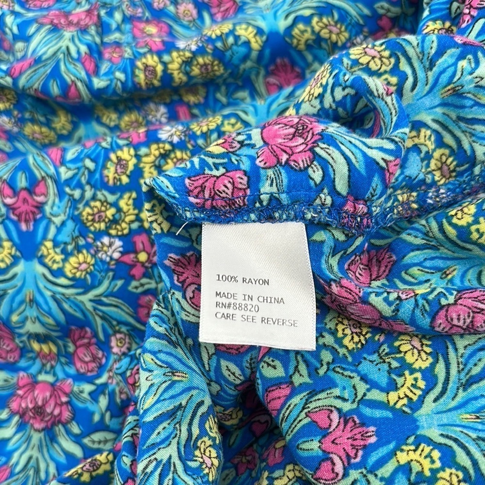 Adrienne Vittadini Blue, Pink & Yellow Floral Relaxed Plus Sz Blouse Sz 2x - Picture 7 of 10